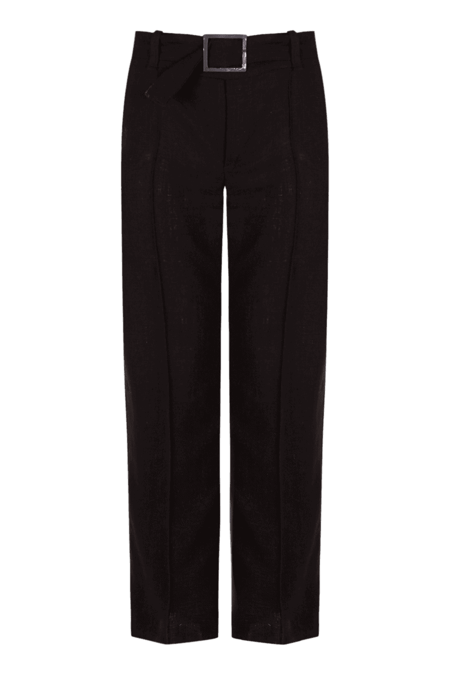 Pantalón negro de corte recto con cinturón a juego, confeccionado en lino ligero para un look elegante y cómodo