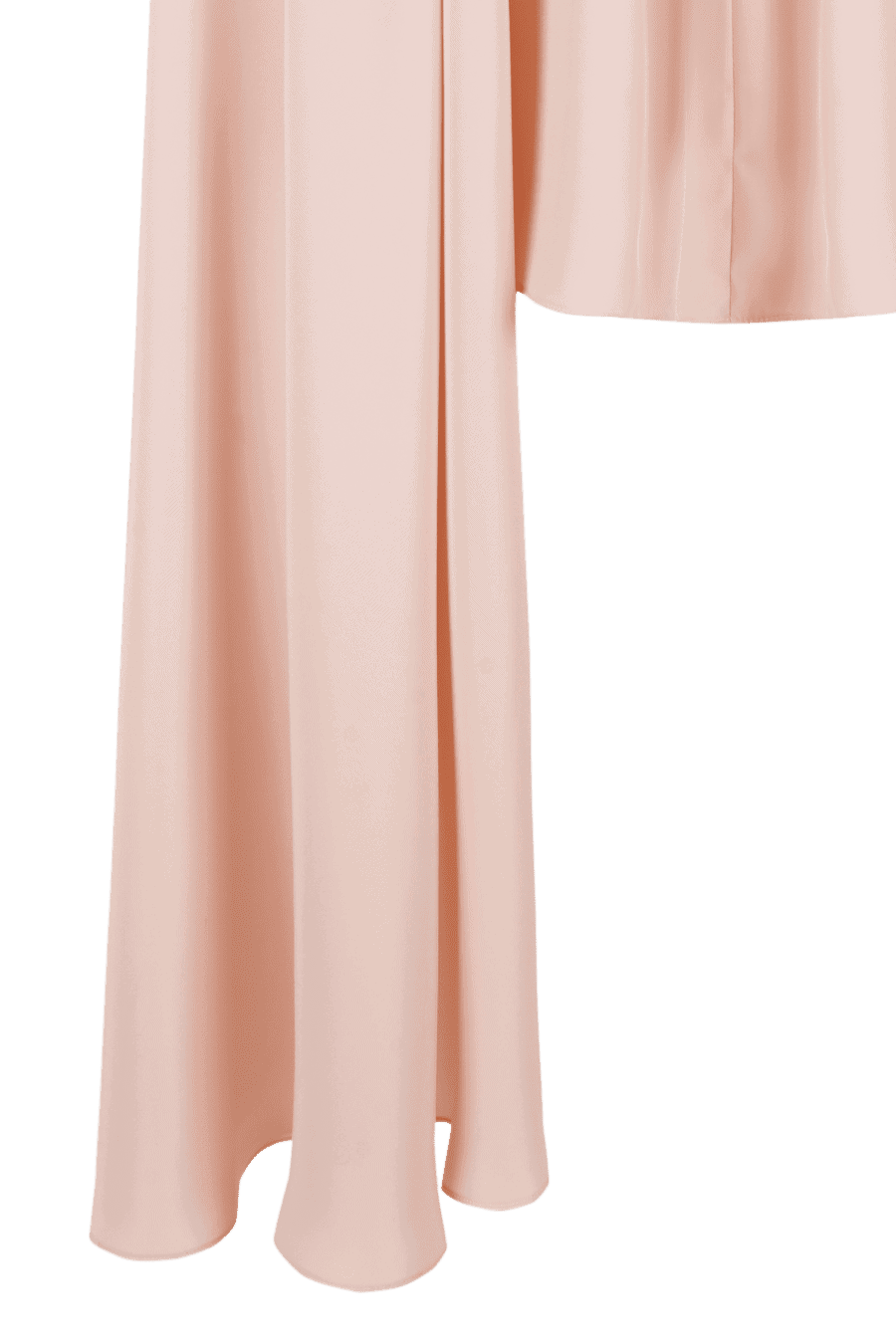 Detalle del bajo de la blusa con capa en rosa empolvado